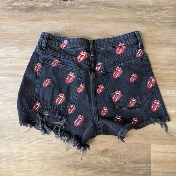 ZARA X The Rolling Stones Black Cutoff High Rise Shorts Size 06 Chic Casual - Picture 7 of 7